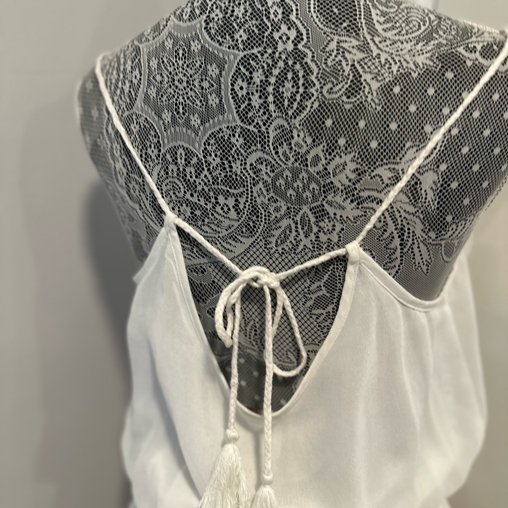 Free People Sz:L White Chiffon Flowy Boho Summer Dress Aztec Tribal Embroidery. - Picture 10 of 15
